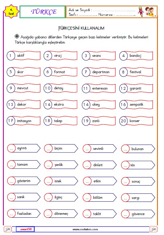 4. Sınıf Türkçe Türkçesini Kullanalım Etkinliği